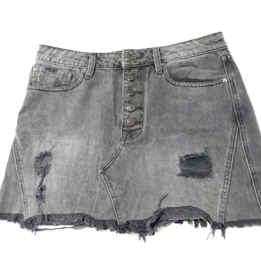 We the Free Women's Skirt Denim Gray Cut Off Distressed Size 29